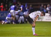 17 September 2021; Daniel Cleary of Dundalk reacts after his side conceded their third goal during the extra.ie FAI Cup Quarter-Final match between Finn Harps and Dundalk at Finn Park in Ballybofey, Donegal. Photo by Ramsey Cardy/Sportsfile