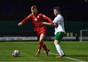 24 September 2021; Shane Farrell of Shelbourne in action against Ben Hanrahan of Cabinteely during the SSE Airtricity League First Division match between Cabinteely and Shelbourne at Stradbrook in Blackrock, Dublin. Photo by David Fitzgerald/Sportsfile