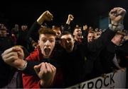 24 September 2021; Shelbourne supporters celebrate their side's second goal scored by Michael O'Connor during the SSE Airtricity League First Division match between Cabinteely and Shelbourne at Stradbrook in Blackrock, Dublin. Photo by David Fitzgerald/Sportsfile