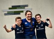 25 September 2021; Leinster supporting siblings, from left, Joseph, age 10, Lucia, age 15 and Martin Keane, age 13 from Navan prior to the United Rugby Championship match between Leinster and Vodacom Bulls at Aviva Stadium in Dublin. Photo by David Fitzgerald/Sportsfile