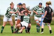 25 September 2021; Michelle Colgan of Greystones RFC is tackled by Monica Bannon of Longford RFC during the Bank of Ireland Paul Cusack plate final match between Greystones and Longford at Tullow RFC in Carlow. Photo by Michael P Ryan/Sportsfile