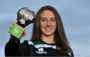 1 October 2021; Karen Duggan of Peamount United with her SSE Airtricity Women’s National League Player of the Month award for September at Peamount United FC in Dublin. Photo by Piaras Ó Mídheach/Sportsfile