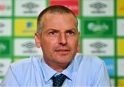 1 October 2021; Republic of Ireland manager Jim Crawford during a Republic of Ireland U21 squad announcement at FAI Headquarters in Abbotstown, Dublin. Photo by Eóin Noonan/Sportsfile