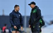 1 October 2021; Referee Ben Blain speaks to Connacht head coach Andy Friend before the United Rugby Championship match between Connacht and Vodacom Bulls at The Sportsground in Galway. Photo by Brendan Moran/Sportsfile