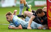 3 October 2021; Nick McCarthy of Leinster scores a try which is subsequently disallowed during the United Rugby Championship match between Dragons and Leinster at Rodney Parade in Newport, Wales. Photo by Harry Murphy/Sportsfile