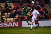 8 October 2021; Liam Kerrigan of Republic of Ireland in action against Leon Schmit of Luxembourg during the UEFA European U21 Championship Qualifier match between Republic of Ireland and Luxembourg at Tallaght Stadium in Dublin. Photo by Eóin Noonan/Sportsfile