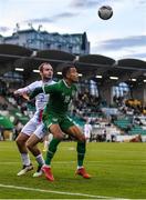 8 October 2021; Tyreik Wright of Republic of Ireland in action against Loris Bernardy of Luxembourg during the UEFA European U21 Championship Qualifier match between Republic of Ireland and Luxembourg at Tallaght Stadium in Dublin. Photo by Eóin Noonan/Sportsfile