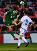 8 October 2021; Liam Kerrigan of Republic of Ireland in action against Leon Schmit of Luxembourg during the UEFA European U21 Championship Qualifier match between Republic of Ireland and Luxembourg at Tallaght Stadium in Dublin.  Photo by Eóin Noonan/Sportsfile