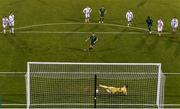 8 October 2021; Conor Coventry of Republic of Ireland, shoots to score his side's second goal, a penalty, despite the efforts of Luxembourg goalkeeper Lucas Fox, during the UEFA European U21 Championship Qualifier match between Republic of Ireland and Luxembourg at Tallaght Stadium in Dublin.  Photo by Sam Barnes/Sportsfile