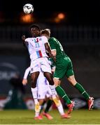 8 October 2021; Dylan Kuete of Luxembourg in action against Joel Bagan of Republic of Ireland during the UEFA European U21 Championship Qualifier match between Republic of Ireland and Luxembourg at Tallaght Stadium in Dublin.  Photo by Eóin Noonan/Sportsfile