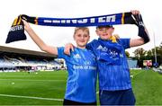 9 October 2021; Leinster supporters and twin brothers Aaron, left, and Sean Clarke, both aged 11, from Wicklow town before the United Rugby Championship match between Leinster and Zebre at RDS Arena in Dublin. Photo by Sam Barnes/Sportsfile