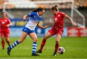 9 October 2021; Chloe Singleton of Galway in action against Rachel Graham of Shelbourne during the EVOKE.ie FAI Women's Cup Semi-Final match between Shelbourne and Galway WFC at Tolka Park in Dublin. Photo by Eóin Noonan/Sportsfile