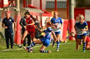 9 October 2021; Jessica Ziu of Shelbourne in action against Shauna Brennan of Galway during the EVOKE.ie FAI Women's Cup Semi-Final match between Shelbourne and Galway WFC at Tolka Park in Dublin. Photo by Eóin Noonan/Sportsfile