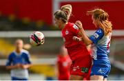 9 October 2021; Saoirse Noonan of Shelbourne in action against Becky Walsh of Galway during the EVOKE.ie FAI Women's Cup Semi-Final match between Shelbourne and Galway WFC at Tolka Park in Dublin. Photo by Eóin Noonan/Sportsfile