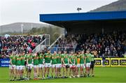 10 October 2021; Dunloy players, from left, Ronan Molloy, Conor Kinsella, Kevin Molloy, Kevin McKeague, Conal Cunning, Chrissy McMahon, Conor McKinley, Paul Shiels, Ryan McGarry, Aaron Crawford, Eoin O'Neill, Sean Elliott, Ryan Elliott, Eoin McFerran and Ronan Molloy before the Antrim County Senior Club Hurling Championship Final match between Dunloy and O'Donovan Rossa at Corrigan Park in Belfast. Photo by Ramsey Cardy/Sportsfile