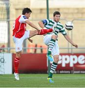 23 July 2013; Ken Oman, Shamrock Rovers, in action against Jake Kelly, St. Patrick's Athletic. EA Sports Quarter-Final, Shamrock Rovers v St. Patrick's Athletic, Tallaght Stadium, Tallaght, Dublin. Picture credit: David Maher / SPORTSFILE