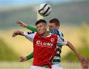 23 July 2013; Peter Durrad, St. Patrick's Athletic, in action against Danny Ledwith, Shamrock Rovers. EA Sports Quarter-Final, Shamrock Rovers v St. Patrick's Athletic, Tallaght Stadium, Tallaght, Dublin. Picture credit: David Maher / SPORTSFILE