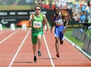24 July 2013; Team Ireland’s Jason Smyth, from Eglinton, Co. Derry, on his way to winning the Men’s 100m – T13 semi-final, in a championship record time of 10.57, ahead of second place Nambala Johannes, Namibia, right. 2013 IPC Athletics World Championships, Stadium Parilly, Lyon, France. Picture credit: John Paul Thomas / SPORTSFILE