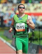 24 July 2013; Team Ireland’s Jason Smyth, from Eglinton, Co. Derry, after crossing the finish line to win the Men’s 100m – T13 semi-final, in a championship record time of 10.57. 2013 IPC Athletics World Championships, Stadium Parilly, Lyon, France. Picture credit: John Paul Thomas / SPORTSFILE