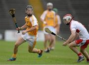 24 July 2013; Daniel McKiernan, Antrim, in action against Niall McCallion, Derry. Bord Gáis Energy Ulster GAA Hurling Under 21 Championship Final, Antrim v Derry, Casement Park, Belfast, Co. Antrim. Picture credit: Oliver McVeigh / SPORTSFILE