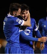 15 October 2021; Phoenix Patterson of Waterford right, celebrates after scoring his side's first goal during the SSE Airtricity League Premier Division match between Waterford and Finn Harps at the RSC in Waterford. Photo by Michael P Ryan/Sportsfile