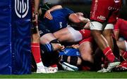 16 October 2021; Cian Healy of Leinster scores his side's fifth try during the United Rugby Championship match between Leinster and Scarlets at the RDS Arena in Dublin. Photo by Harry Murphy/Sportsfile