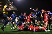 16 October 2021; Ross Molony of Leinster and team-mates celebrate as Dan Sheehan of Leinster scores his side's sixth try during the United Rugby Championship match between Leinster and Scarlets at the RDS Arena in Dublin. Photo by Harry Murphy/Sportsfile
