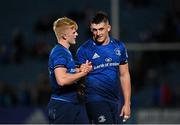 16 October 2021; Tommy O'Brien, left, and Dan Sheehan of Leinster after their side's victory over Scarlets in their United Rugby Championship match at the RDS Arena in Dublin. Photo by Seb Daly/Sportsfile