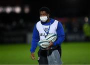 16 October 2021; Temi Lasisi of Leinster as a member of the ball team during the United Rugby Championship match between Leinster and Scarlets at the RDS Arena in Dublin. Photo by Harry Murphy/Sportsfile