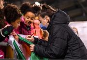 21 October 2021; Lucy Quinn of Republic of Ireland with supporters following the FIFA Women's World Cup 2023 qualifier group A match between Republic of Ireland and Sweden at Tallaght Stadium in Dublin. Photo by Stephen McCarthy/Sportsfile