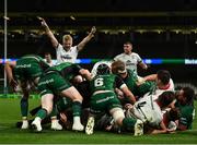 23 October 2021; Brad Roberts of Ulster, hidden, scores his side's second try during the United Rugby Championship match between Connacht and Ulster at Aviva Stadium in Dublin. Photo by David Fitzgerald/Sportsfile