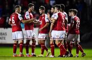 25 October 2021; Billy King of St Patrick's Athletic, centre, celebrates with team-mates after scoring their side's first goal during the SSE Airtricity League Premier Division match between St Patrick's Athletic and Dundalk at Richmond Park in Dublin. Photo by Ben McShane/Sportsfile