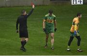 31 October 2021; Alan McNamee of Rhode receives a red card from referee Marius Stones during the Offaly County Senior Club Football Championship Final match between Rhode and Tullamore at Bord Na Mona O'Connor Park in Tullamore, Offaly. Photo by David Fitzgerald/Sportsfile