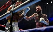 5 November 2021; Lewis Crocker, right, and Artem Haroyan during their WBO European welterweight title boutat the Ulster Hall in Belfast. Photo by Ramsey Cardy/Sportsfile