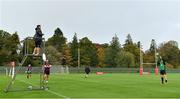 10 November 2021; Dan Sheehan practices his lineout throwing with national scrum coach John Fogarty during Ireland rugby squad training at Carton House in Maynooth, Kildare. Photo by Brendan Moran/Sportsfile