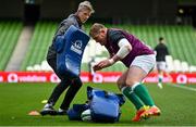 12 November 2021; Tadhg Furlong with forwards coach Simon Easterby during Ireland captain's run at Aviva Stadium in Dublin. Photo by Brendan Moran/Sportsfile