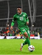 11 November 2021; Chiedozie Ogbene of Republic of Ireland during the FIFA World Cup 2022 qualifying group A match between Republic of Ireland and Portugal at the Aviva Stadium in Dublin. Photo by Eóin Noonan/Sportsfile