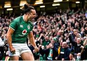 13 November 2021; James Lowe of Ireland celebrates after scoring his side's first try during the Autumn Nations Series match between Ireland and New Zealand at Aviva Stadium in Dublin. Photo by Brendan Moran/Sportsfile