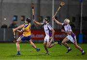 13 November 2021; Dónal Burke of Na Fianna shoots wide late in the second half, under pressure from Kilmacud Crokes players Marc Howard, left, and Mark Grogan, during the Go Ahead Dublin County Senior Club Hurling Championship Final match between Na Fianna and Kilmacud Crokes at Parnell Park in Dublin. Photo by Piaras Ó Mídheach/Sportsfile