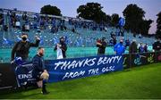 11 June 2021; Michael Bent of Leinster with a sign from the Official Leinster Supporters Club after the Guinness PRO14 match between Leinster and Dragons at RDS Arena in Dublin. The game is one of the first of a number of pilot sports events over the coming weeks which are implementing guidelines set out by the Irish government to allow for the safe return of spectators to sporting events. Photo by Brendan Moran/Sportsfile