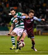 19 November 2021; Richie Towell of Shamrock Rovers in action against Darragh Markey of Drogheda United during the SSE Airtricity League Premier Division match between Shamrock Rovers and Drogheda United at Tallaght Stadium in Dublin. Photo by Stephen McCarthy/Sportsfile