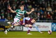 19 November 2021; Mark Doyle of Drogheda United in action against Sean Hoare of Shamrock Rovers during the SSE Airtricity League Premier Division match between Shamrock Rovers and Drogheda United at Tallaght Stadium in Dublin. Photo by Stephen McCarthy/Sportsfile