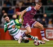 19 November 2021; Danny Mandroiu of Shamrock Rovers in action against Killian Phillips of Drogheda United during the SSE Airtricity League Premier Division match between Shamrock Rovers and Drogheda United at Tallaght Stadium in Dublin. Photo by Seb Daly/Sportsfile