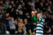 19 November 2021; Joey O'Brien acknowledges supporters as he leaves the pitch in his final game for Shamrock Rovers during the SSE Airtricity League Premier Division match between Shamrock Rovers and Drogheda United at Tallaght Stadium in Dublin. Photo by Stephen McCarthy/Sportsfile