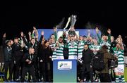 19 November 2021; Shamrock Rovers captain Ronan Finn lifts the SSE Airtricity League Premier Division trophy alongside his team-mates after their match against Drogheda United at Tallaght Stadium in Dublin. Photo by Stephen McCarthy/Sportsfile