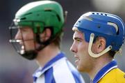 28 March 2004; Andrew Quinn, Clare, and Waterford's David O'Brien stand for the national anthem. Allianz Hurling League, Clare v Waterford, Cusack Park, Ennis, Co. Clare. Picture credit; Damien Eagers / SPORTSFILE *EDI*