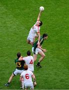 27 July 2013; Colm Cavanagh, Tyrone, out jumps Conor Gillespie, Meath, but fails to win possession. GAA Football All-Ireland Senior Championship, Round 4, Meath v Tyrone, Croke Park, Dublin. Picture credit: Ray McManus / SPORTSFILE