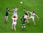 27 July 2013; Tyrone's Sean Cavanagh, supported by his brother Colm, right, and fellow Tyrone team mate Peter Harte, moves to win possession under pressure from Meath players Brian Meade, left, Damien Carroll, 11, and Conor Gillespie. GAA Football All-Ireland Senior Championship, Round 4, Meath v Tyrone, Croke Park, Dublin. Picture credit: Ray McManus / SPORTSFILE