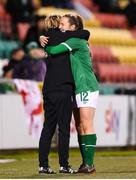 30 November 2021; Republic of Ireland manager Vera Pauw and Kyra Carusa of Republic of Ireland during the FIFA Women's World Cup 2023 qualifying group A match between Republic of Ireland and Georgia at Tallaght Stadium in Dublin. Photo by Stephen McCarthy/Sportsfile