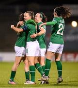 30 November 2021; Katie McCabe of Republic of Ireland celebrates with teammates after scoring her side's eighth goal during the FIFA Women's World Cup 2023 qualifying group A match between Republic of Ireland and Georgia at Tallaght Stadium in Dublin. Photo by Stephen McCarthy/Sportsfile